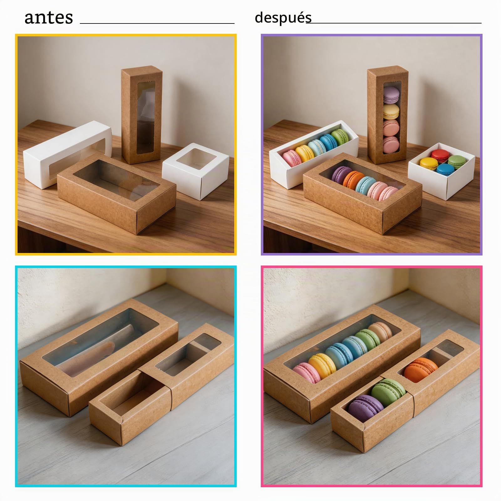 Caja De Ventana De Papel,25 Piezas Caja De Embalaje De Repostería, Caja De Macarrones, con Ventana Transparente, para Tartas, Mini Donas, Chocolates y Galletas(8.2 * 4.9 * 2.1 Pulgadas)