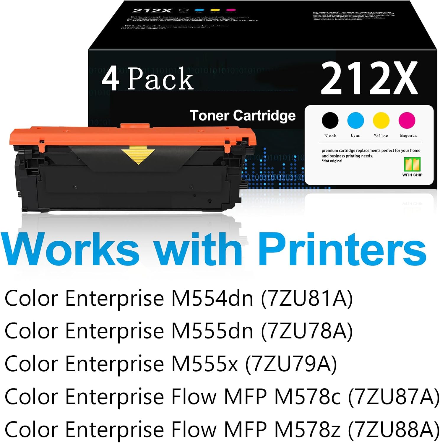 212X Toner Cartridges High-Yield 4 Pack (with Chip) Replacement for HP 212X 212A W2120X W2120A Color Enterprise M554dn M555dn M555x Flow MFP M578c M578z Printers
