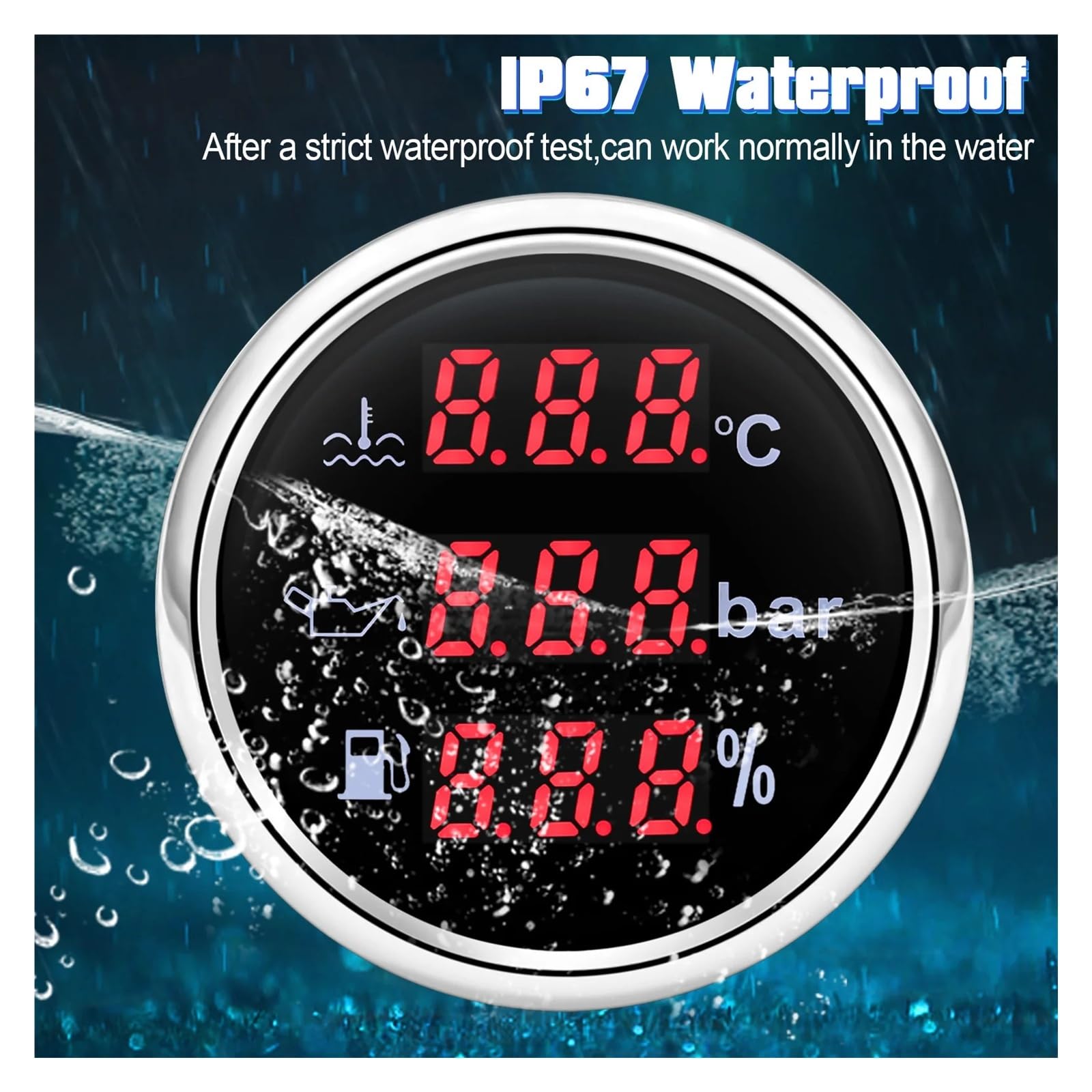 Auto Car 3w1 termometr do wody + miernik ciśnienia oleju + wskaźnik poziomu paliwa z czujnikiem 0-190ohm do łodzi jachtowej 12V24V Wyczyść odczyty(200mm SensorXGauge)