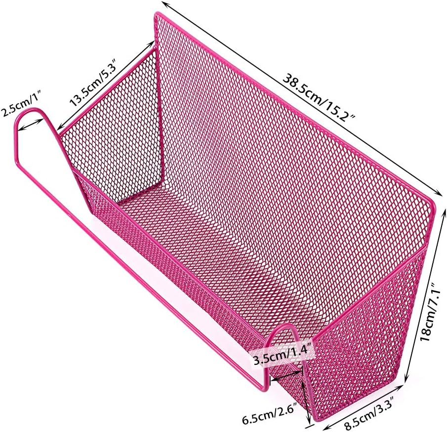 BTSKY 2 Pack Bedside Storage Baskets, Dorm Room Bed Storage Basket Metal Mesh Desktop Corner Shelves Hanging Organizer Rack Shelf Bedside for Book Phones Drinks Tissues Office Home with Hook Rose