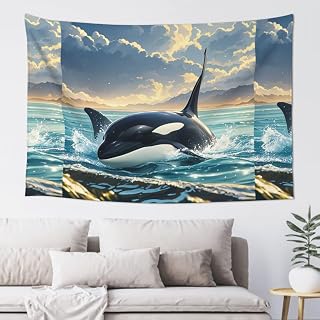 WEIHAKO Tapestry Wide Wall Hanging Tapestry Lightweight Wall Blanket Orca Killer Whale Tapestry Vintage Mural Wall Art Home Decor Aesthetic Tapestries for Bedroom Dorm Living Room 60x40 Inch