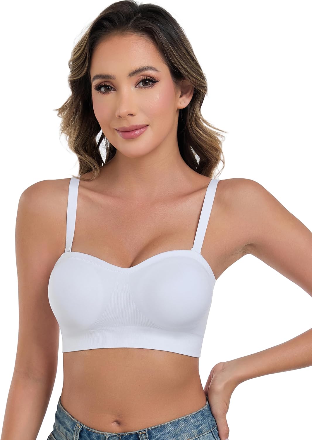 ANGOOL Strapless Bras for Women Wirefree Non-Slip Tube Top Invisible Bralette Seamless Padded Bandeau Bra - Image 5