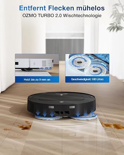 ECOVACS T50 Omni GEN2 Aspirateur Robot avec Station, Puissance 21000Pa, Brosse latérale et serpillière Extensibles, ZeroTangle 2.0, AIVI 3D 2.0, Lavage à l'eau Chaude 75℃, Ultra-Mince 81 mm, Noir - 4