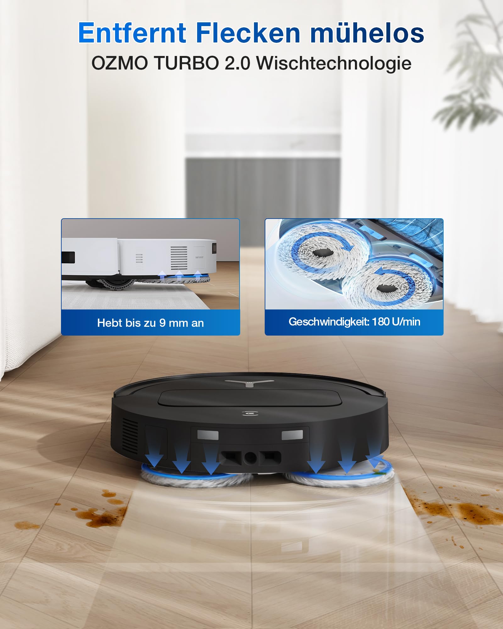 ECOVACS T50 Omni Gen2 Saugroboter mit Wischfunktion 21.000 Pa, ZeroTangle | Roboterstaubsauger, Ausziehbare Seitenbürste und Mopp, Moppwäsche mit 75°C heißem Wasser, All-in-One Station, Silberschwarz