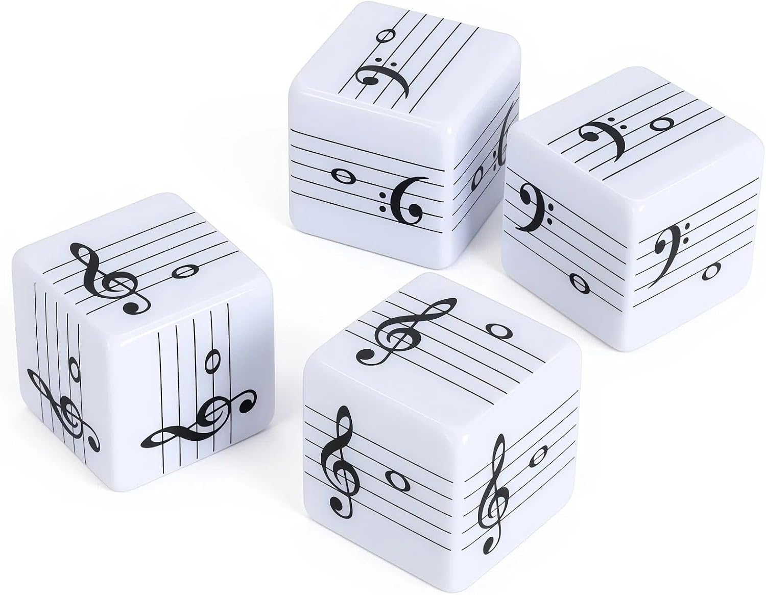 4Pcs Fun Five-Line Staff Music Note Dice, Large 25mm Music Theory Dice, Includes Two High-Pitched Symbols and Two Low-Pitched Symbols for Theory Learning