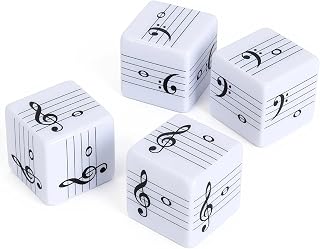 4Pcs Fun Five-Line Staff Music Note Dice, Large 25mm Music Theory Dice, Includes Two High-Pitched Symbols and Two Low-Pitched Symbols for Theory Learning