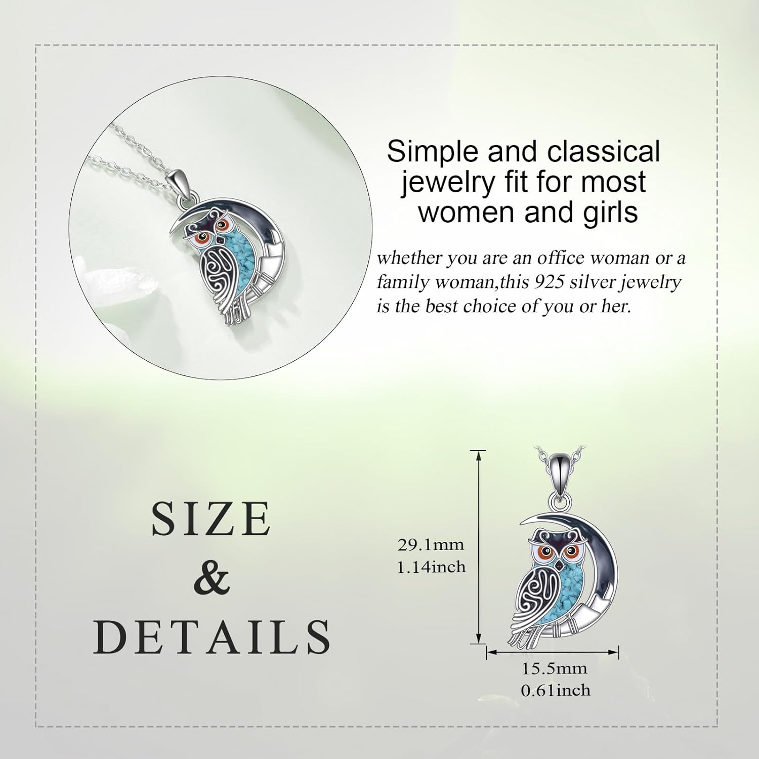 Owl Necklace for Women 925 Sterling Silver Moon Turquoise Owl Pendant Necklace Christmas Jewelry Gifts for Women - Image 5