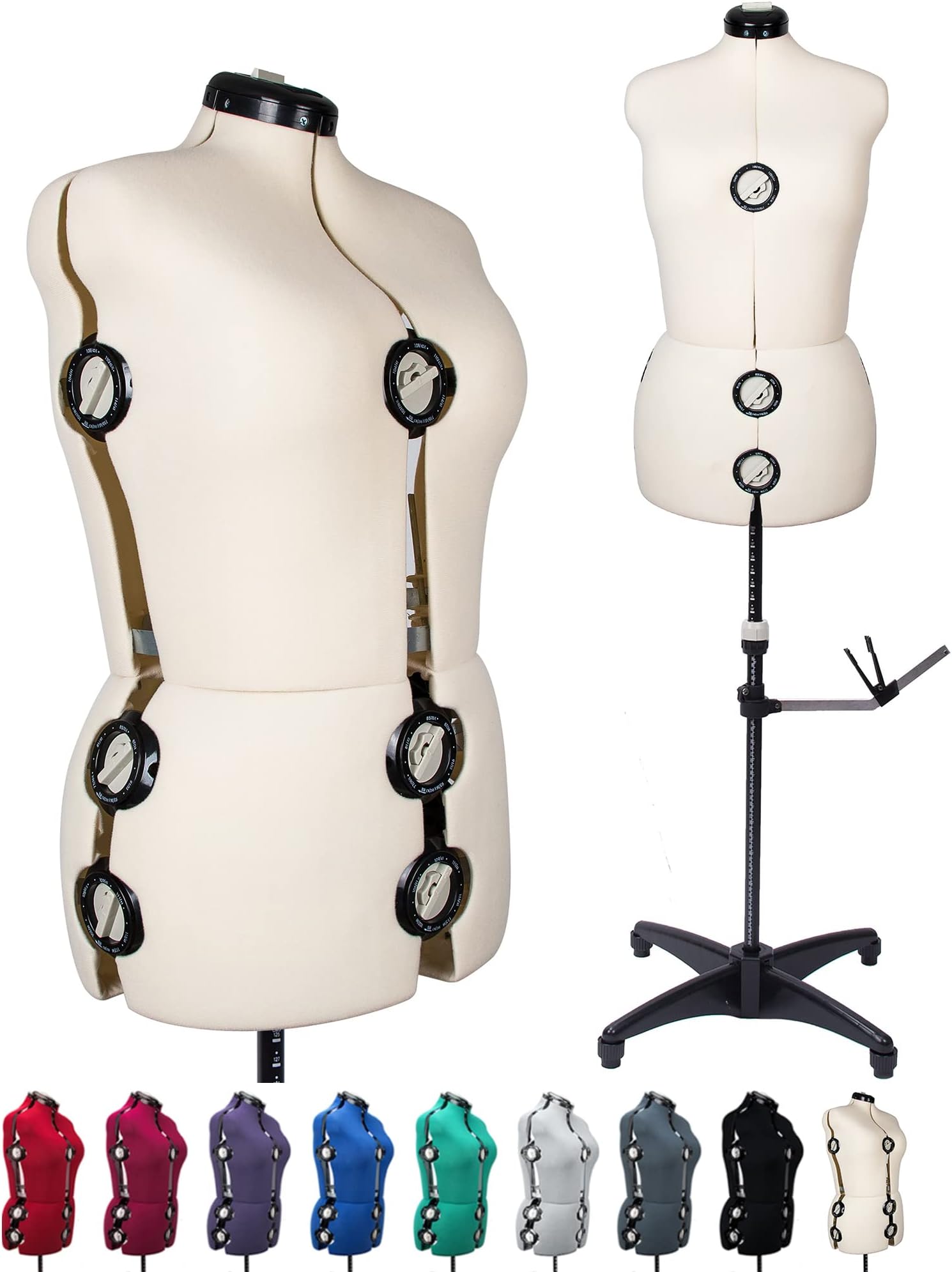 BHD BEAUTY Beige 13 Dials Female Fabric Adjustable Mannequin Dress Form for Sewing, Mannequin Body Torso with Tri-Pod Stand, Up to 70" Shoulder Height (Medium)