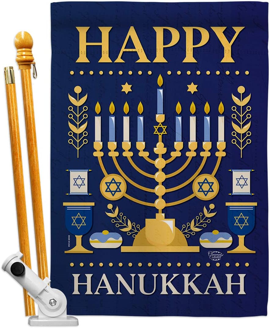 Happy Hanukkah House Flag Wintertime Candle Bonsai Menorah Jewish Chanukah David Small Decorative Gift Yard Banner Made In USA 28 X 40