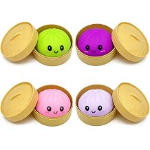 4pcs Purple Dumpling Toy with Steamer Box Funny Squeeze Dough Stress Ball Realistic Steamed Bun Fidget Sensory Toy for Adult Gift