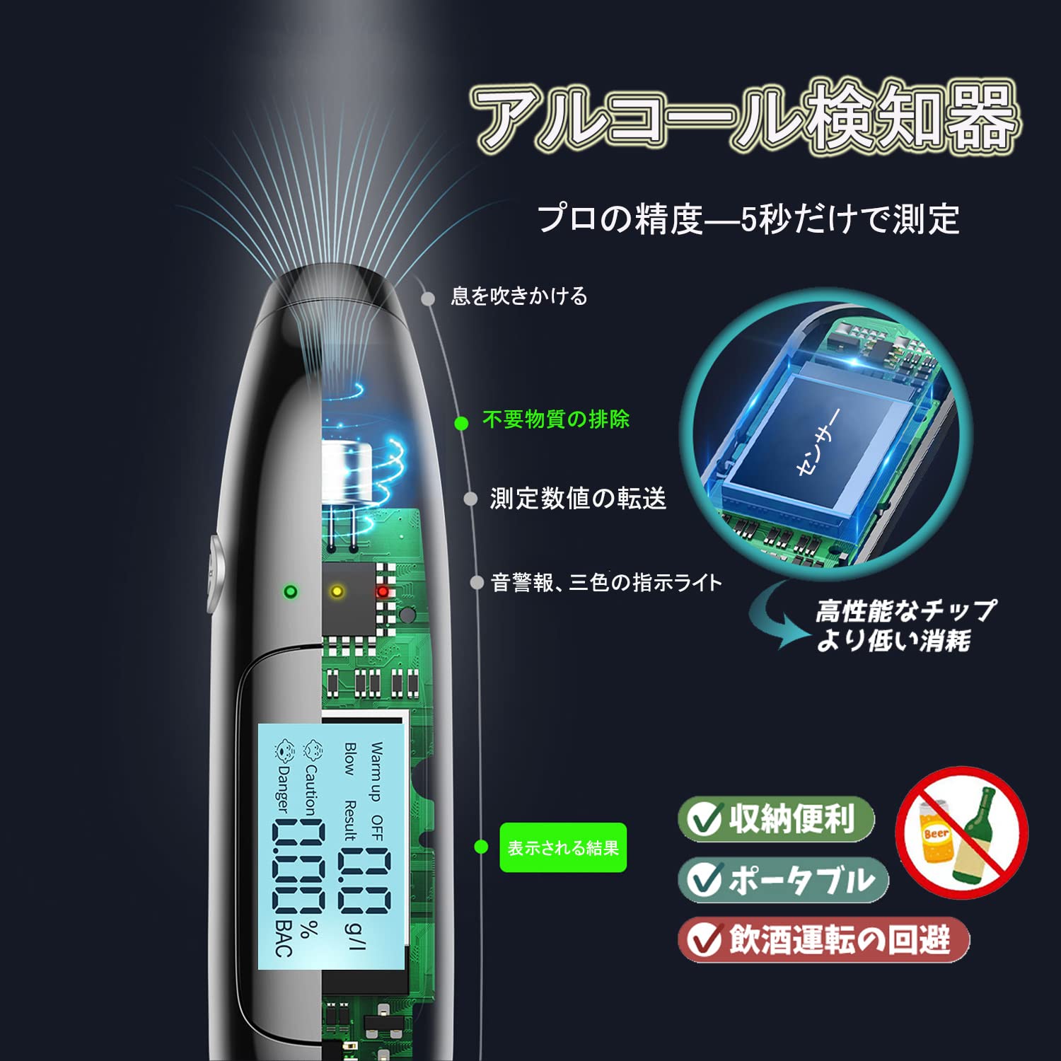 アルコールチェッカー 検知器 探知機 テスター 高精度 非接触型 測定器 Amazon.co.jp: アルコールチェッカー 日本製センサー 5000回 USB