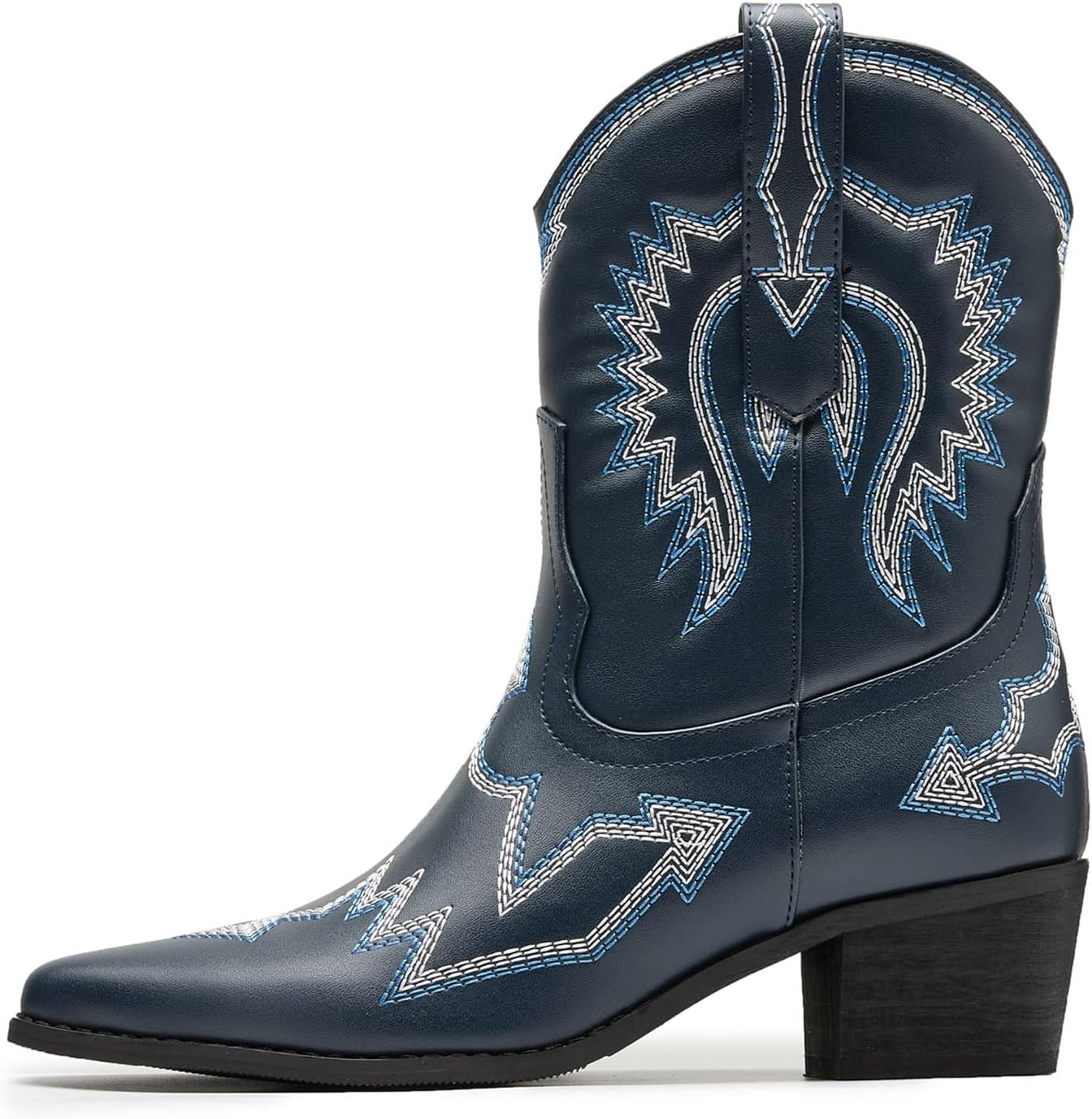 Cowboy Boots for Women Embroidered Metallic Ankle Western Cowgirl Boots Pointed Toe Chunky Heel - Image 2