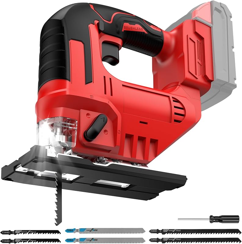 Cordless Jig Saw for Milwaukee 18V Battery, Brushless Jigsaw Tool 2900RPM with LED Light, 3-Position Orbital & ±45° Bevel Cuts for Metal/Wood/PVC Cutting（No Battery Included）