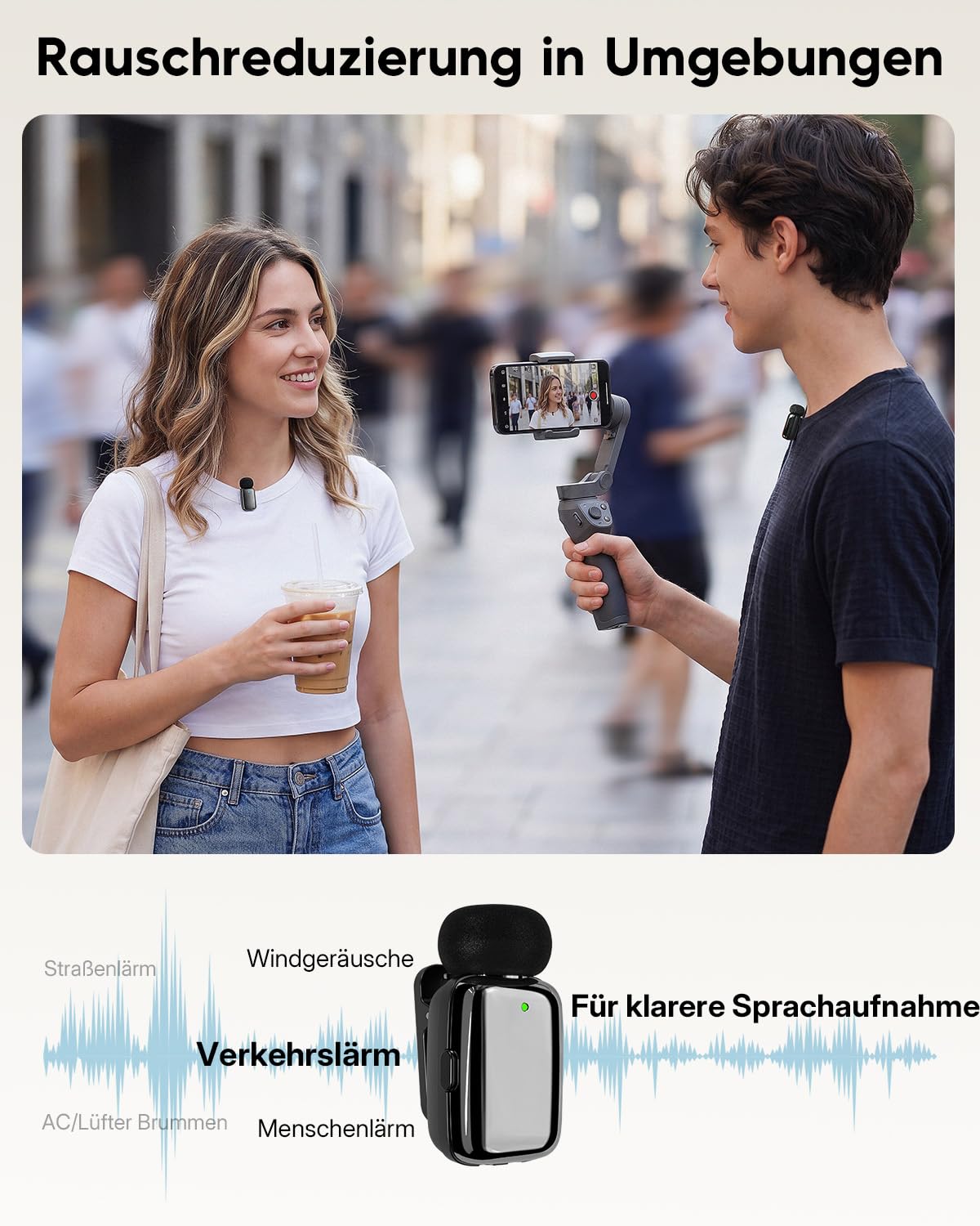 Haomuren Mini Lavalier Mikrofon kabellos für Handy, iPhone, iPad & Android, 2-Kanal Ansteckmikrofone mit USB-C & Lightning, Geräuschreduzierung, Mute, 33h Ladecase, Plug & Play für Vlog & Podcast