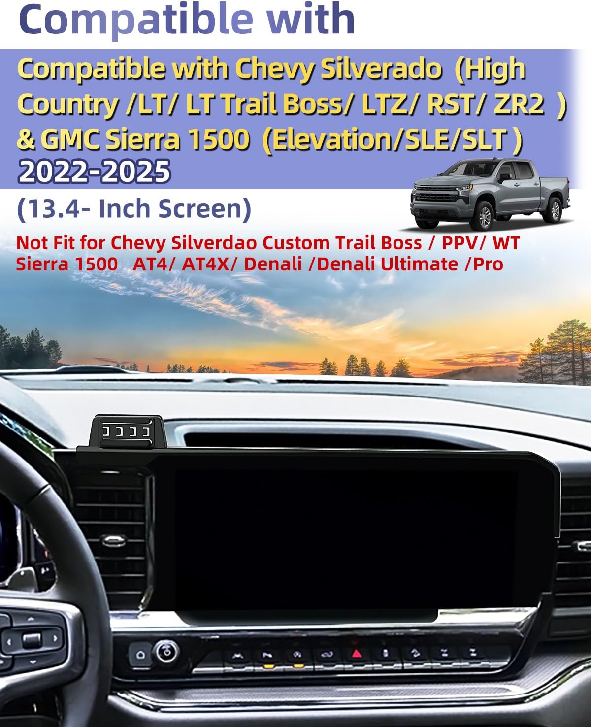 Car Phone Mount for Chevrolet Silverado 1500/GMC Sierra 1500 2022 2023 2024 2025 Accessories 13.4-Inch Screen Compatible with MagSafe Chevy Car Phone Holder 360° Rotation Not Affect Vent