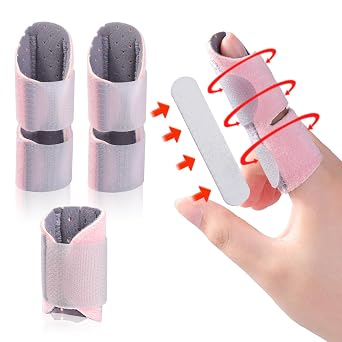 lefeke Trigger Finger Splint 3PCS, 2 Finger Support Braces for Middle, Ring or Index finger with 1 Thumb or Pinky Finger Splint, Broken and Mallet Finger Splints Pink