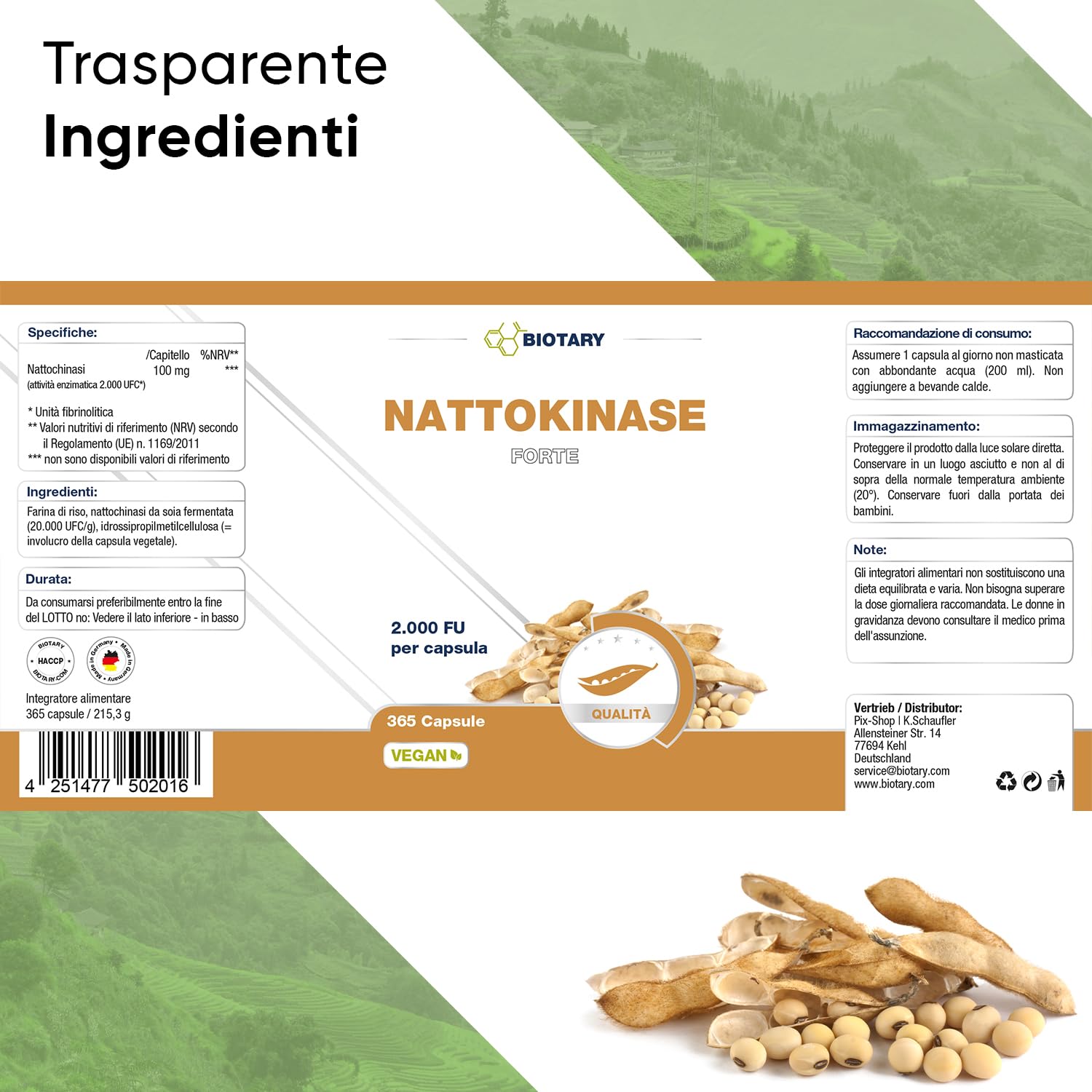 Nattokinase 365 capsule da 100 mg ciascuna (20.000 FU/g) - Scorta per 12 mesi con portapillole incluso - Ad alto dosaggio - Testato in laboratorio - Vegano - A base di soia senza OGM e senza additivi