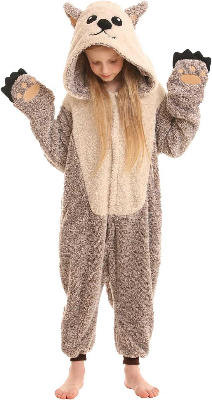 SimZoo Kids Animal Pajamas, Boy Girls Otter Cosplay Costume Sleepwear, One-Piece Unisex Homewear 4-13Y