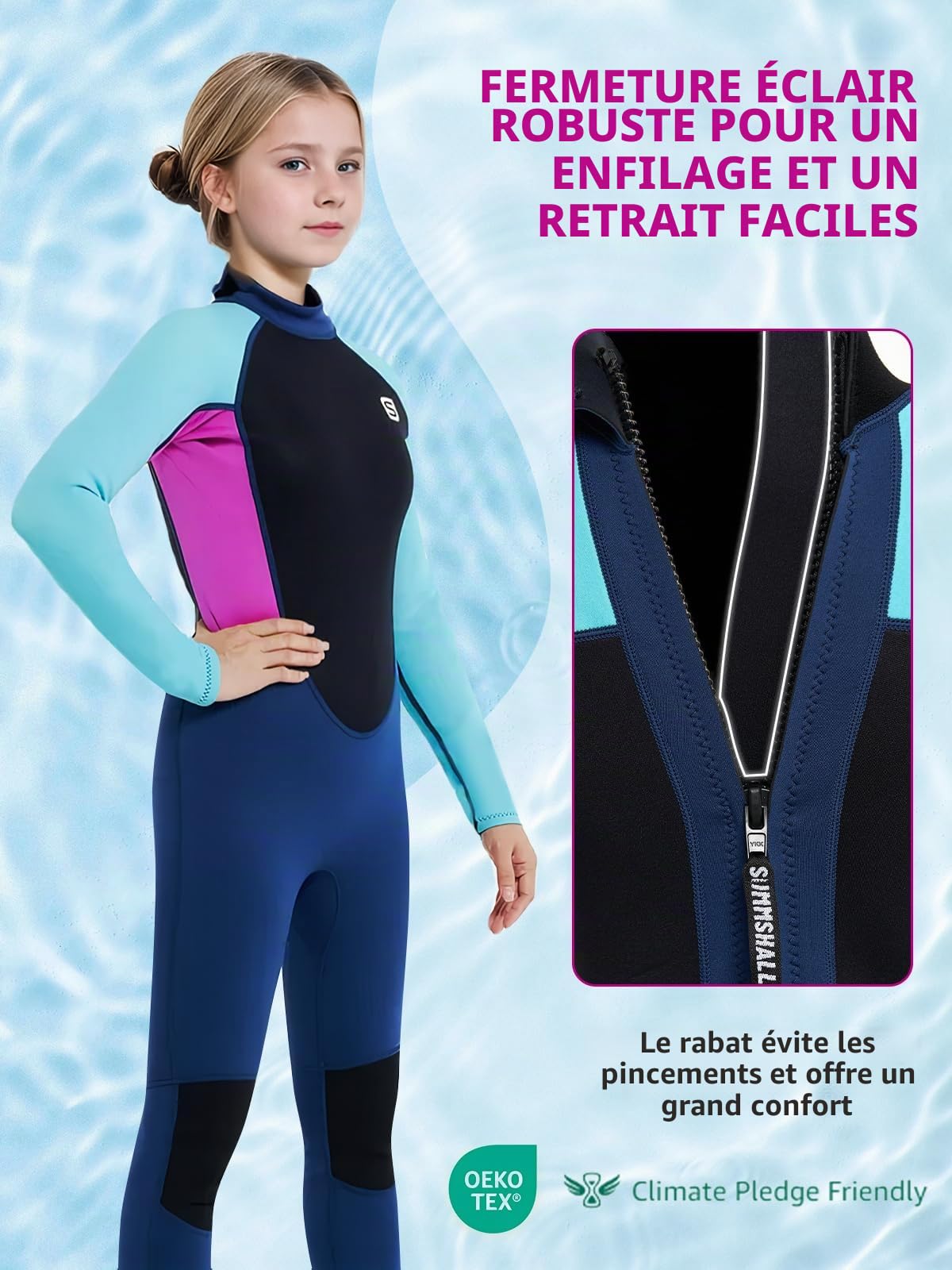 Combinaisons Plongée Enfants et Jeunes, 3mm Néoprène Combinaisons de Plongée Intégrales Manches Longues Fermeture Éclair Arrière Garder Au Chaud Combinaisons De Plongée pour Nautiques Surf
