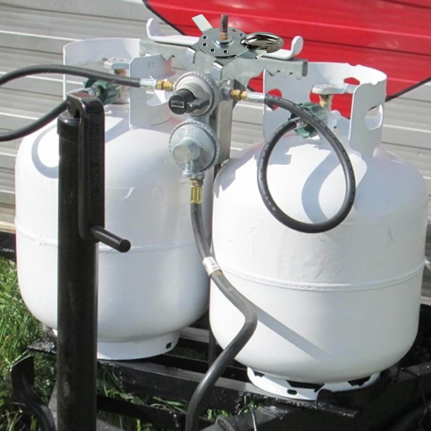 PACEWALKER RV Double Propane Tank Locking Device 1/2''-13 Threaded Shaft Anti-Theft RV Gas Tank Lock Security Dual Propane Tank with Shackle Lock