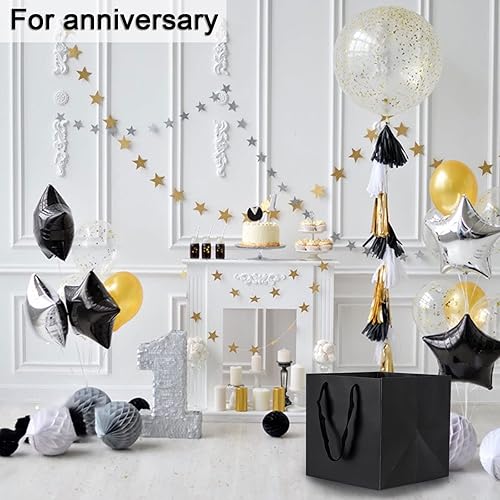 Miniatura 5 de Sdootjewelry Bolsas de regalo negras, paquete de 12 bolsas de papel kraft con asas, bolsas de papel cuadradas de 10 x 10 x 10 pulgadas, bolsas de