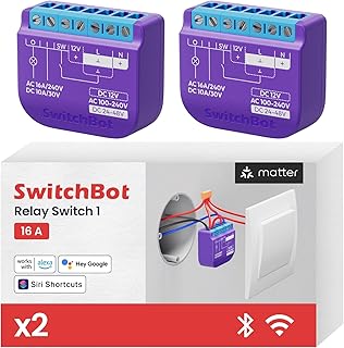 SwitchBot Smart Relay Switch 1 (2 pack), Smart Relay Module with Built-in Hub, Wi-Fi&Bluetooth Switch Works with Alexa/App…
