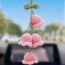 Car Mirror Hanging Accessories - Handmade Knitted Lily Flower Pendant, Cute Crochet Hanging Decor for Rearview Mirror, Women's Car Interior Decoration (1 PCS, Pink)