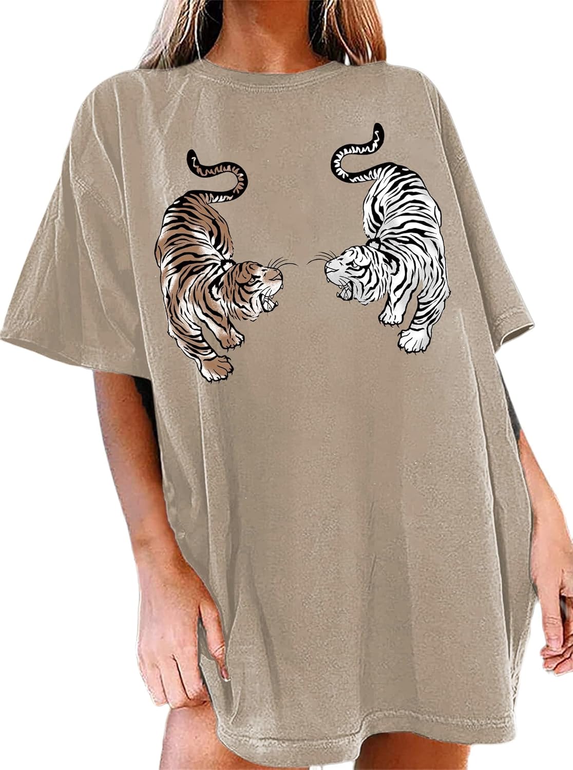 Avanova Women Tigers Graphic Oversized Tee Top Short Sleeve Loose Crewneck Summer T-Shirt - Image 2