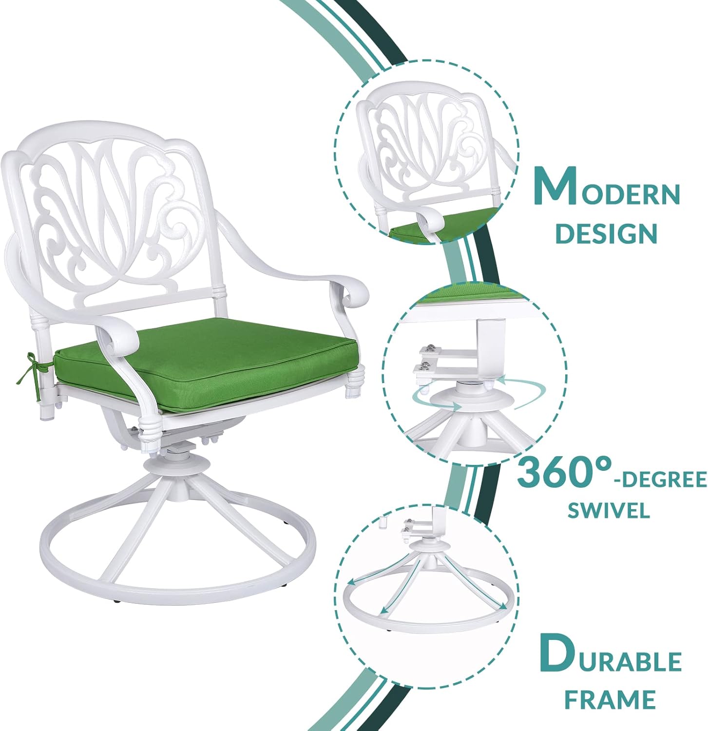 Outdoor Cast Aluminum Dining Chair Set with Cushions