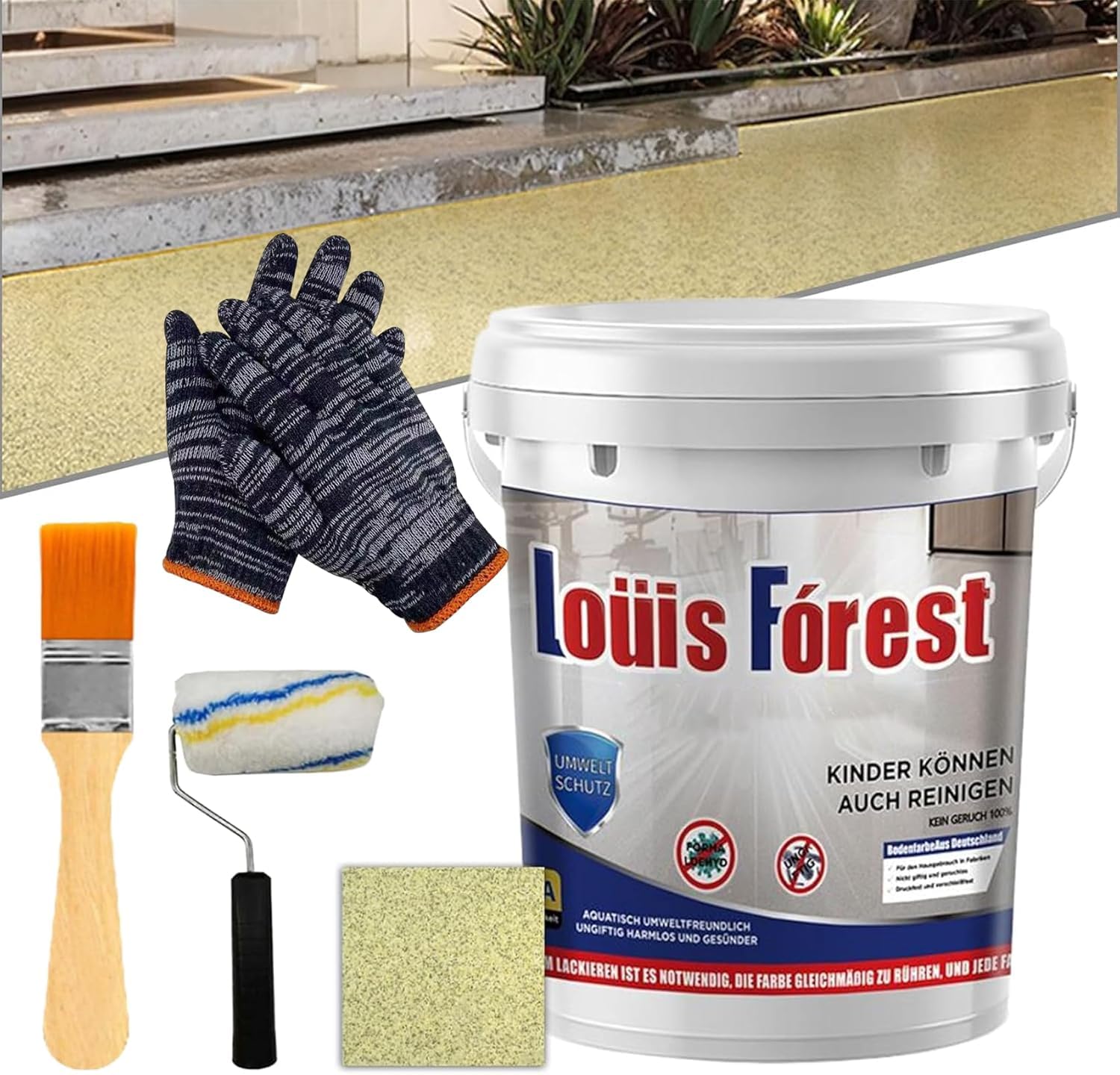 Louis Forest Epoxy Floor Paint, Resine Sol Exterieur, High-Gloss Marble Effect Epoxy Floor Coating, Waterproof and Non-Slip, Safe and Environmentally Friendly (Yellow)