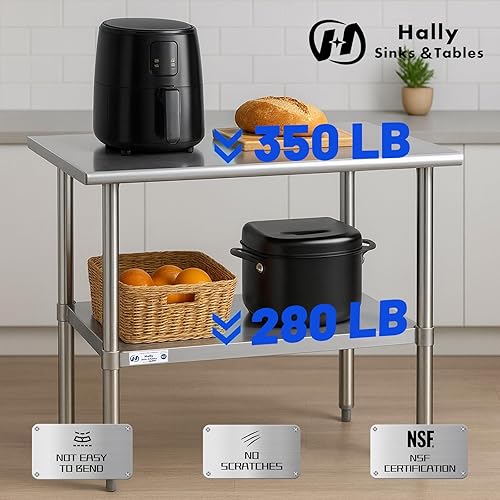 Vista 19 de Hally - Mesa de trabajo y preparación de acero inoxidable de 24 x 30 pulgadas, mesa comercial con certificación NSF de gran resistencia con estante