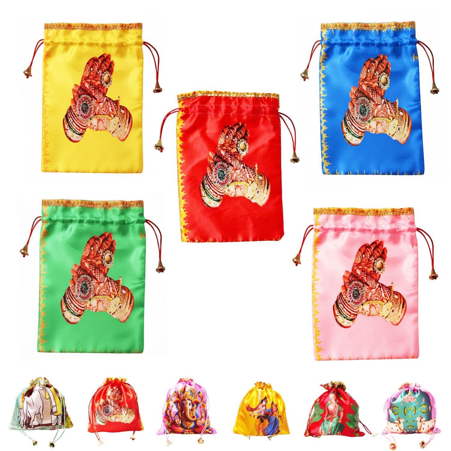 red wind (20 x 25 cm Potli Bags with Drawstring Closure| Fabric Gift Pouches for Pooja, Weddings, Return Gifts, Jewellery, Functions & Festivals-picture-58
