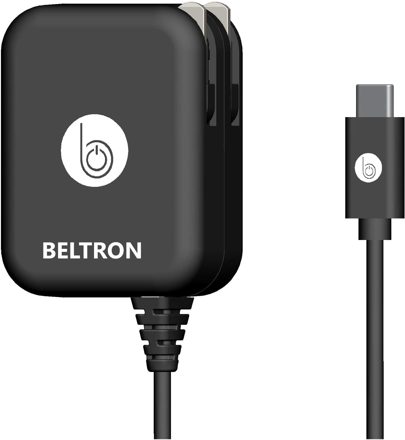 BELTRON Turbo Fast USB-C/Type C USB Wall Charger 5V / 3 AMP 30W with Built-in Cable (Compatible with: iPad Pro 3rd Generation & All Type C USB Devices) - Intertek ETL Certified - Retail Packaging