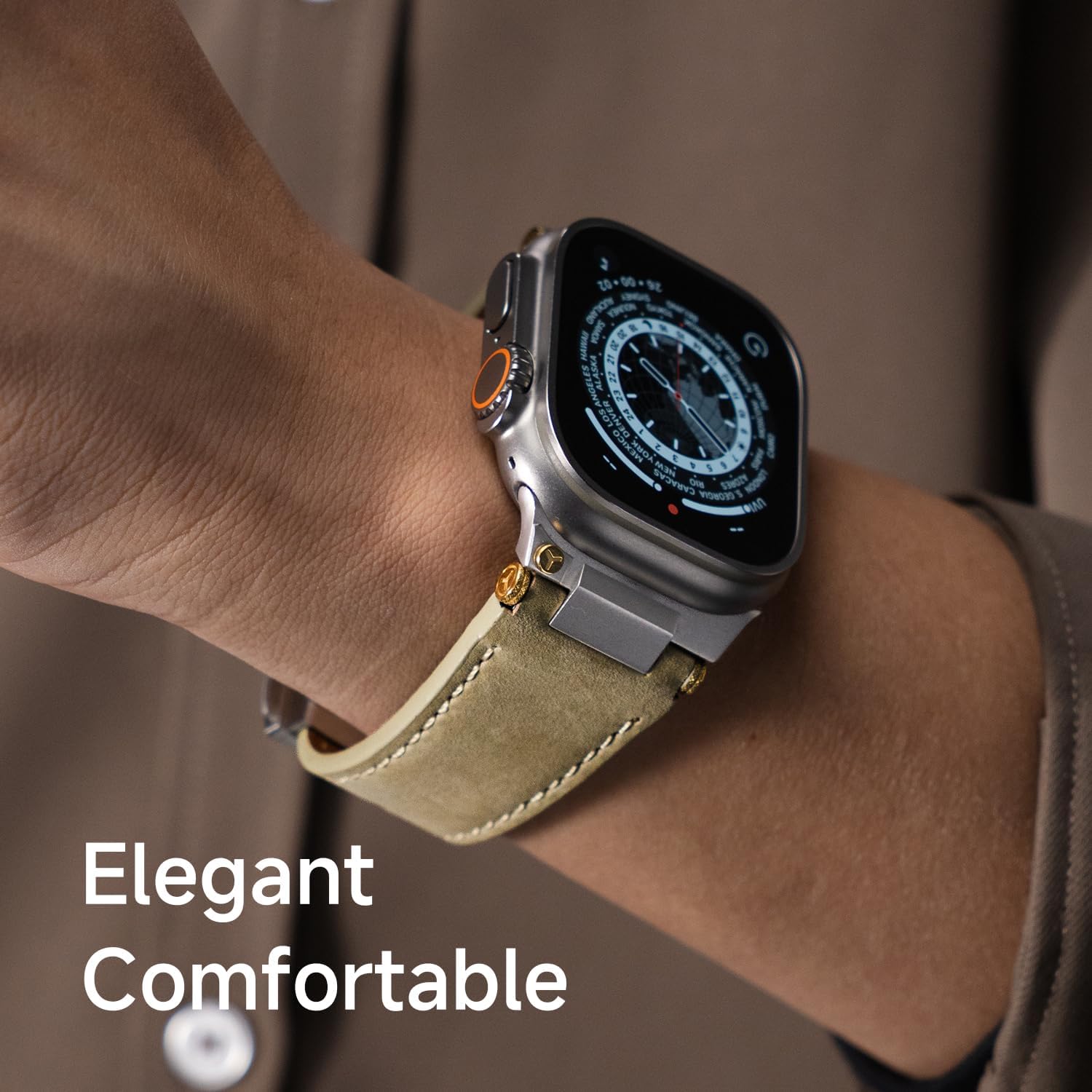 Leather Band Compatible for Apple Watch Ultra 3 2 Band 49mm 46mm 45mm 44mm 42mm , Men Luxury Genuine Leather Replacement Strap with Secure Metal Connector & Folding Clasp for iWatch Series 11 10 9 8 7 6 5 4 SE 3 2 1 ，Vintage Full-Grain Leather Watch Band