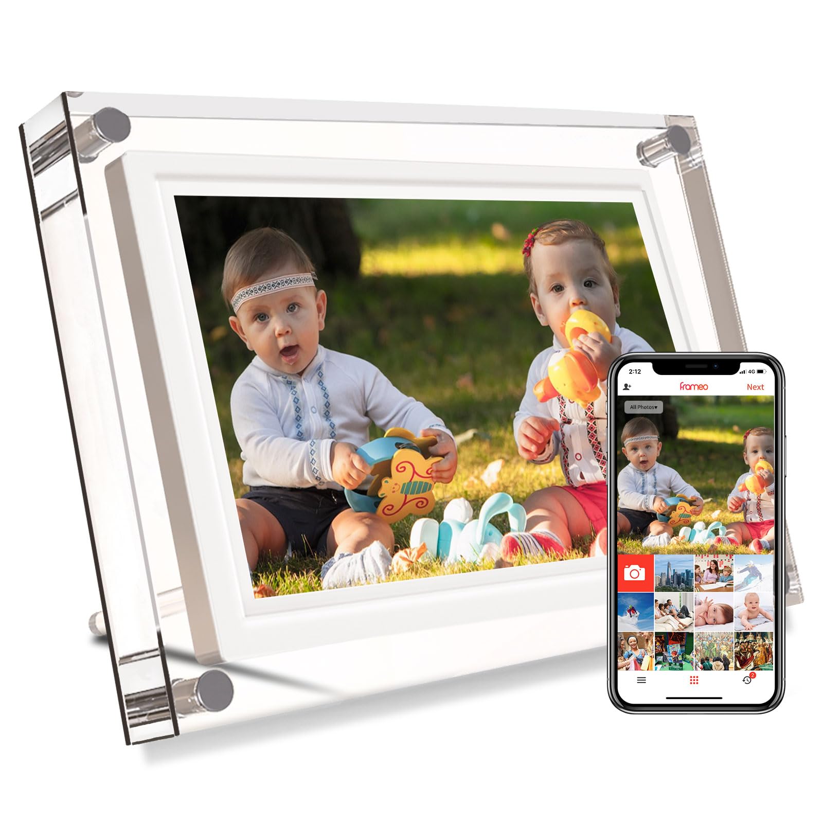 Frameo 10.1inch Acrylic WiFi Cloud Digital Photo Frames with 800 * 1280 IPS Touch Screen HD Disply,Built-in 32GB Storage Smart Digital Picture Frame,Share Your Moments