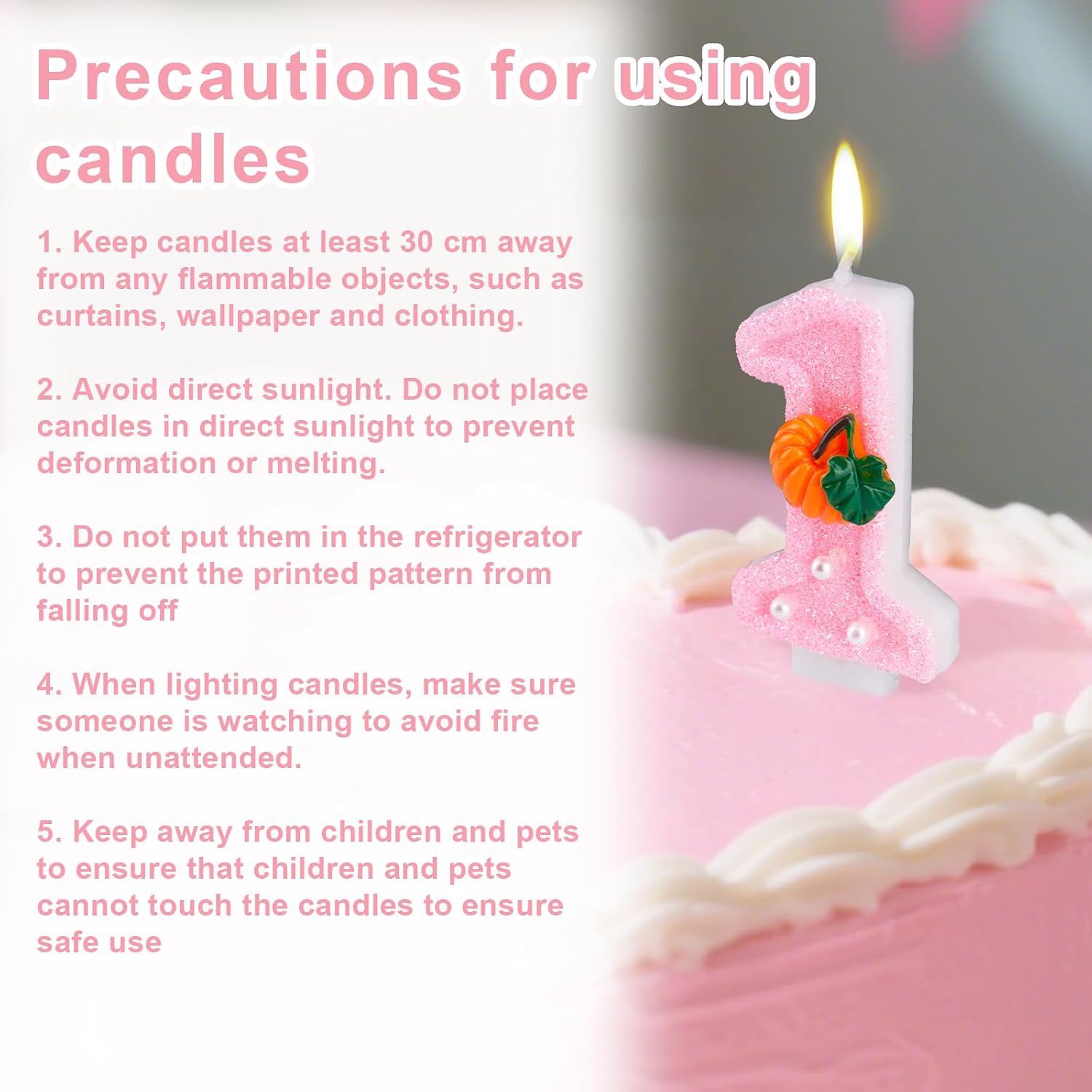 Number 1 Birthday Candle (Pumpkin Pearl Style, Pink)