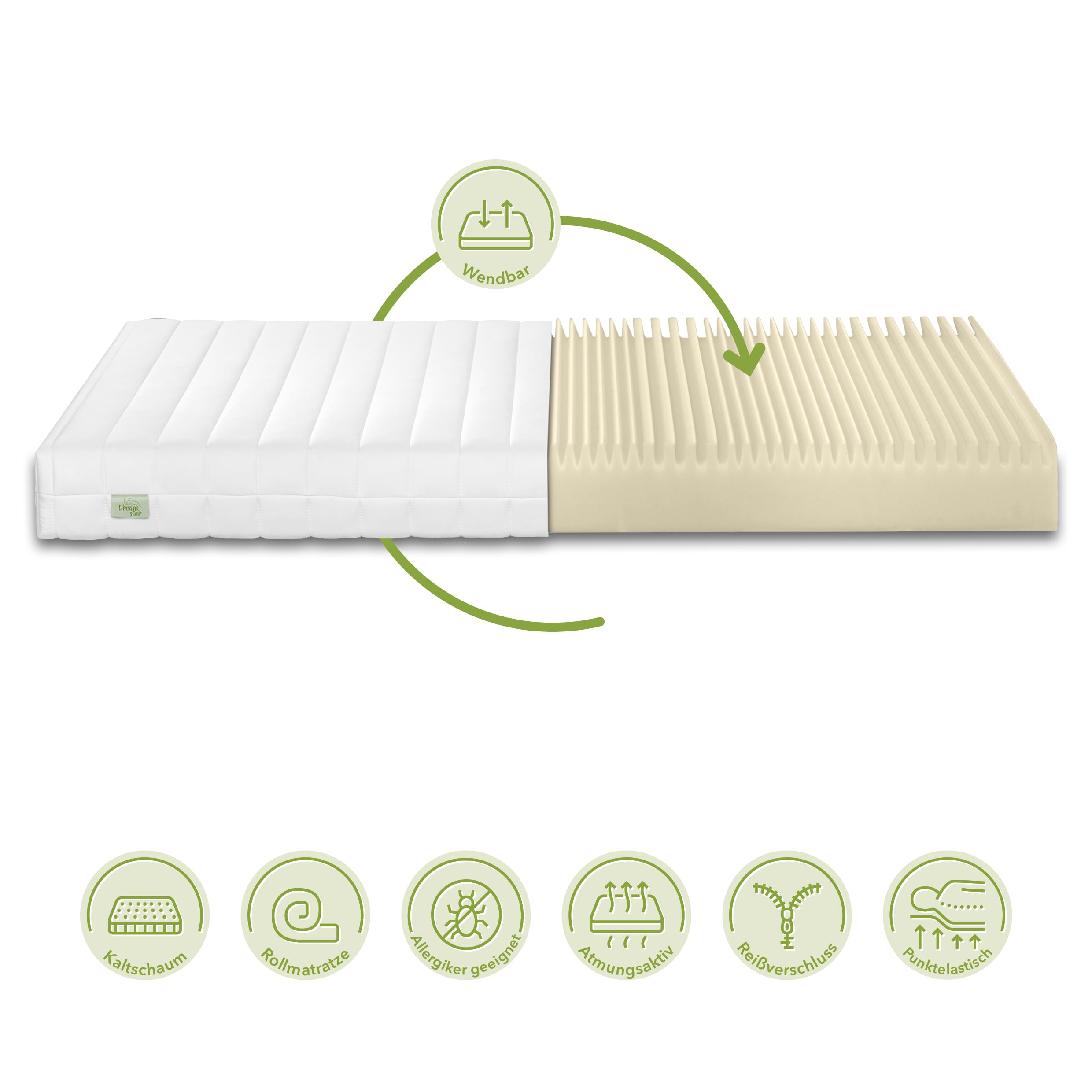 DREAMSTAR Easy Flex Orthopedische matrastopper met koudschuimkern, matrasbeschermer met hardheidsgraad 2 en 3, Öko-Tex gecertificeerd, 10 cm hoog, 140 x 200 cm