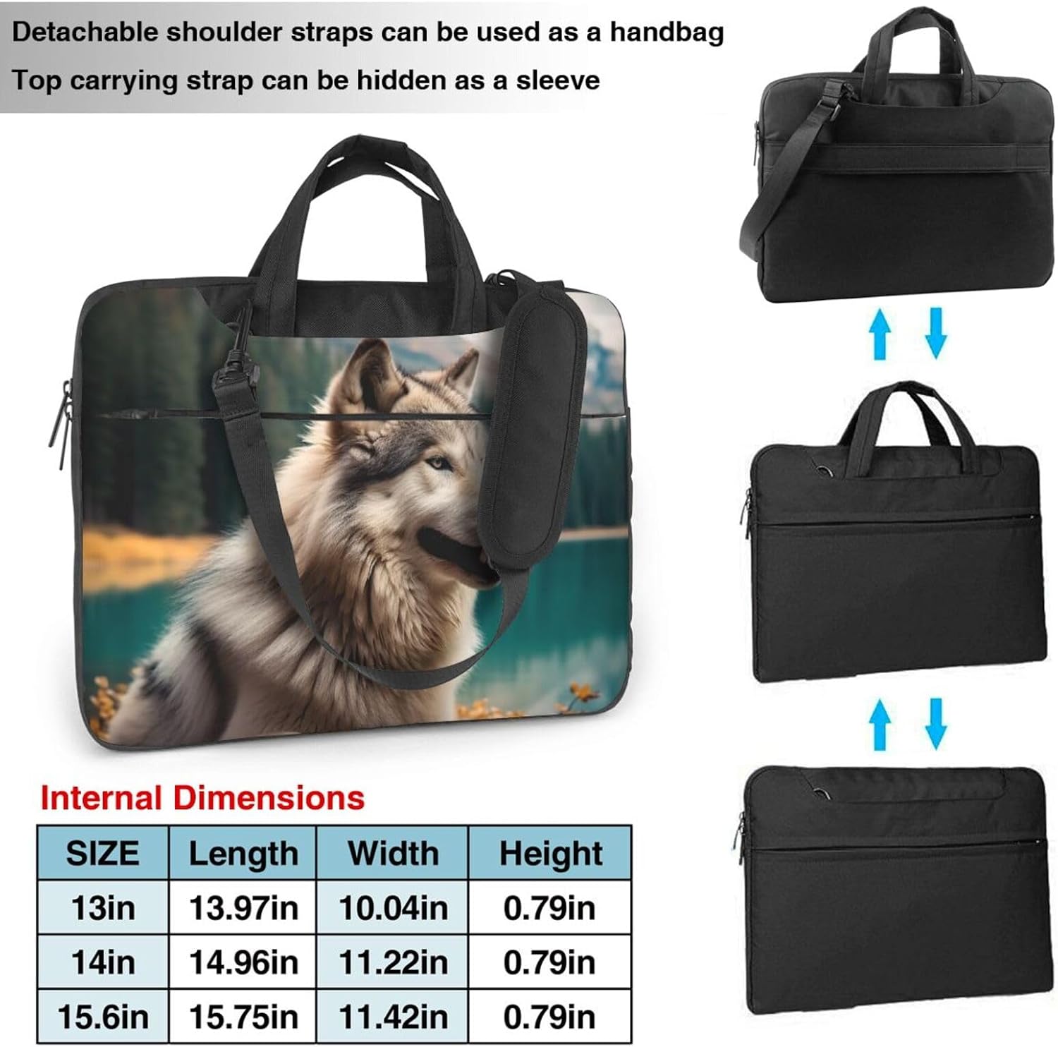 Fun Animal Wolf Laptop Case Laptop Sleeve Computer Bag Messenger Shoulder Bag Computer Case Carrying Cover image 4