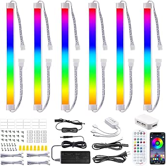 LABOREDUCER RGB Under Cabinet Lights,6 Pack Plug in or Hardwired Linkable RGB LED Closet Light with Remote and APP Control,24V Under Cabinet Lighting for Kitchen Closet Counter 18W(RGB+Cool White)