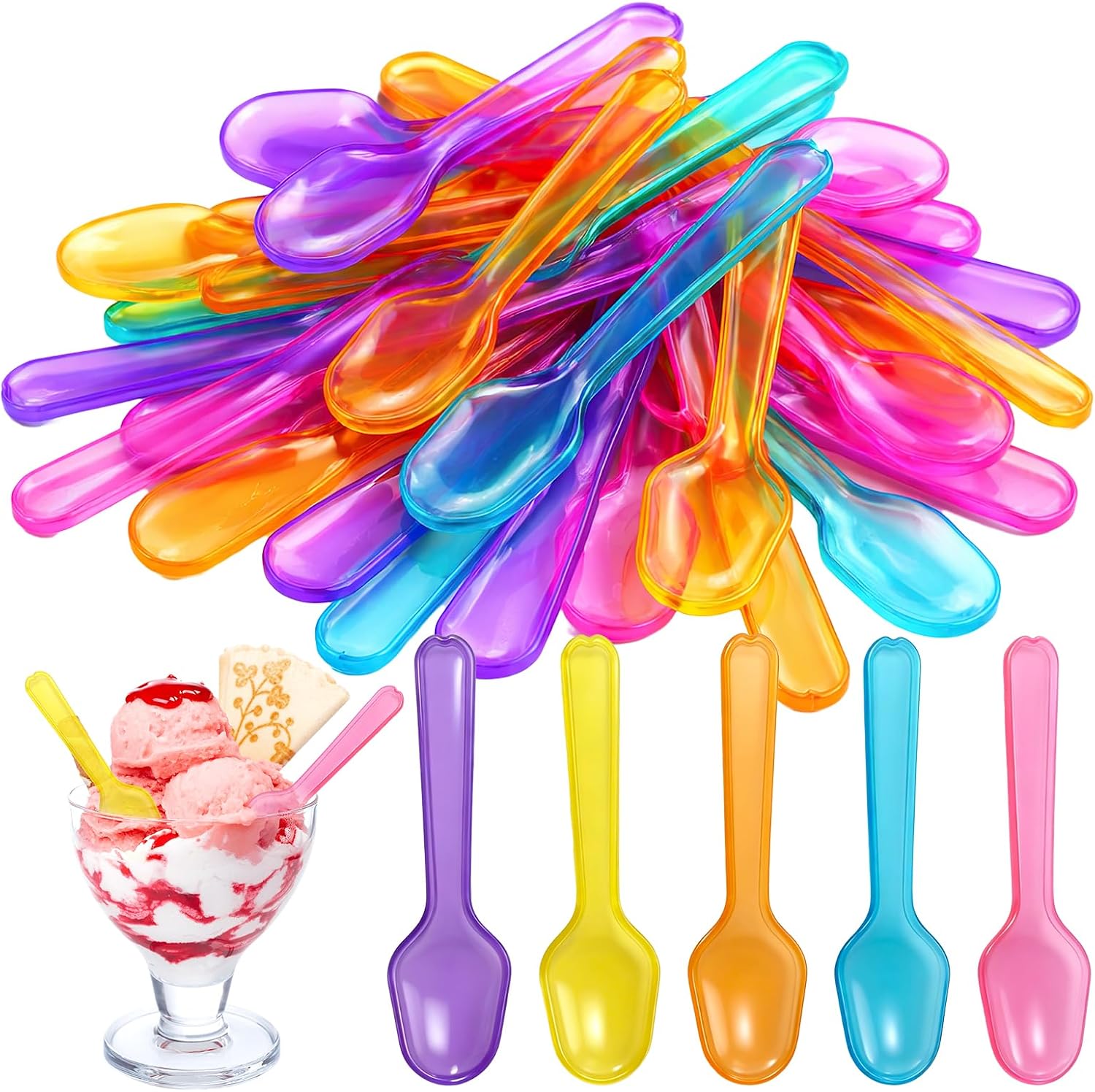 1000 Pcs Multi-Color Disposable Tasting Spoons, 2.95 x 0.79 in Mini Plastic Flatware for Desserts, Yogurt, Ice Cream, Cake, Pudding, Party Events, Mix Colors