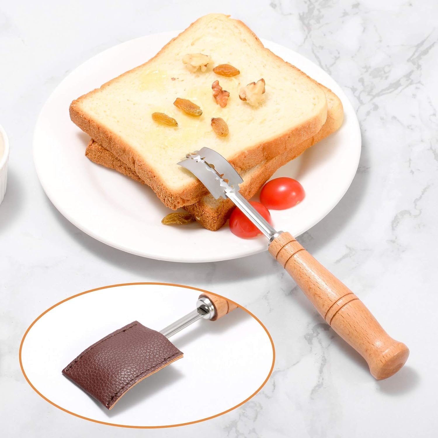 Couteau à Pain Acier Inoxydable avec Lames et Pinceau Silicone pour Boulangerie