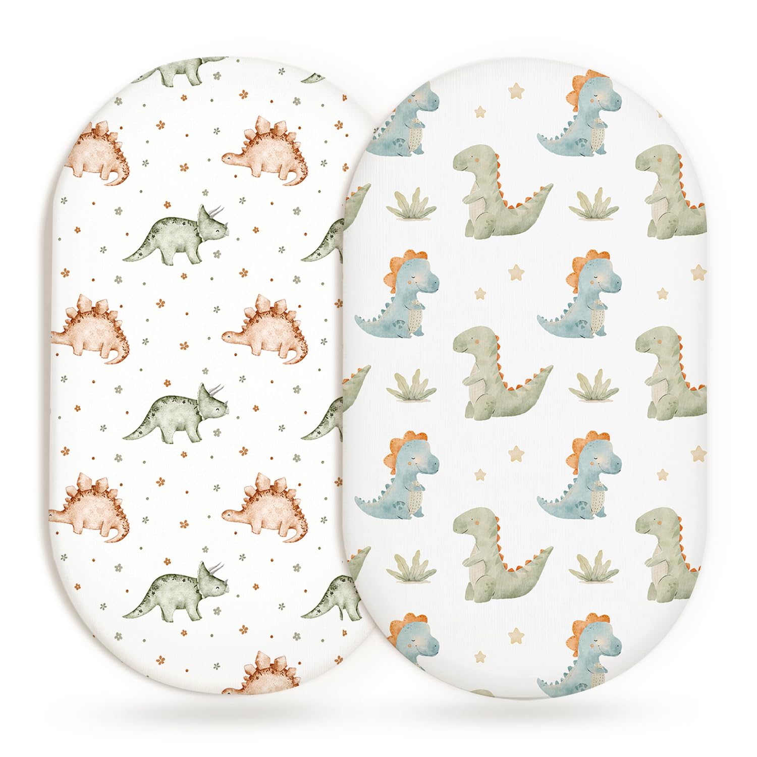 Bassinet Sheets, Fitted Baby Mattress Covers, 33" x 17", Tiny Dinos