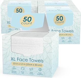Fygrip 4-Pack XL Disposable Face Towels 200ct 10x12 Viscose Wipes - Soft, Hygienic, Sensitive Skin Friendly Facial Cleansing Towelettes