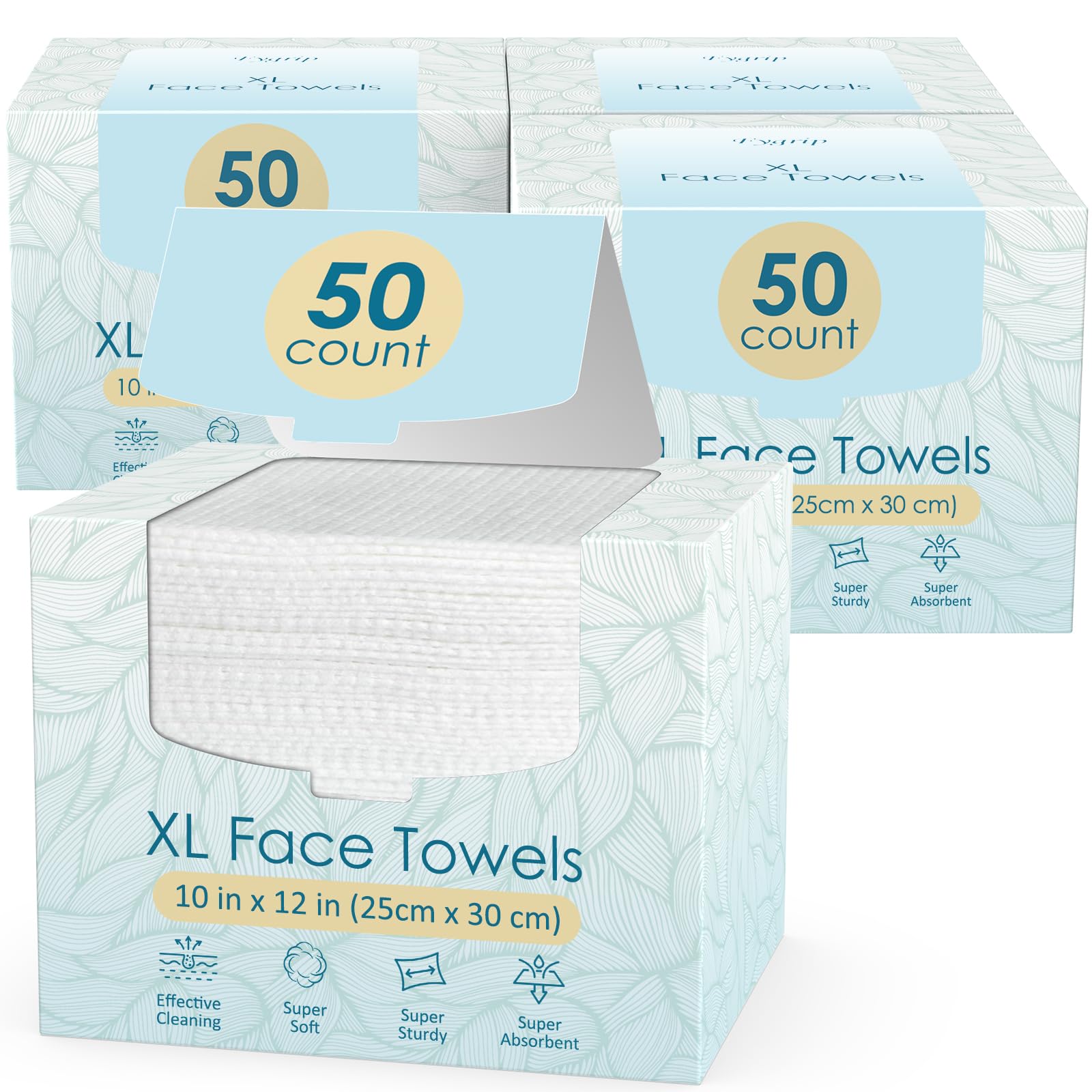 Fygrip 4 Pack of 50 count XL Disposable Face Towels 10” x 12”, 100% Viscose Fibre, Soft & Skin Friendly Face Towelettes Disposable, Facial Tissue