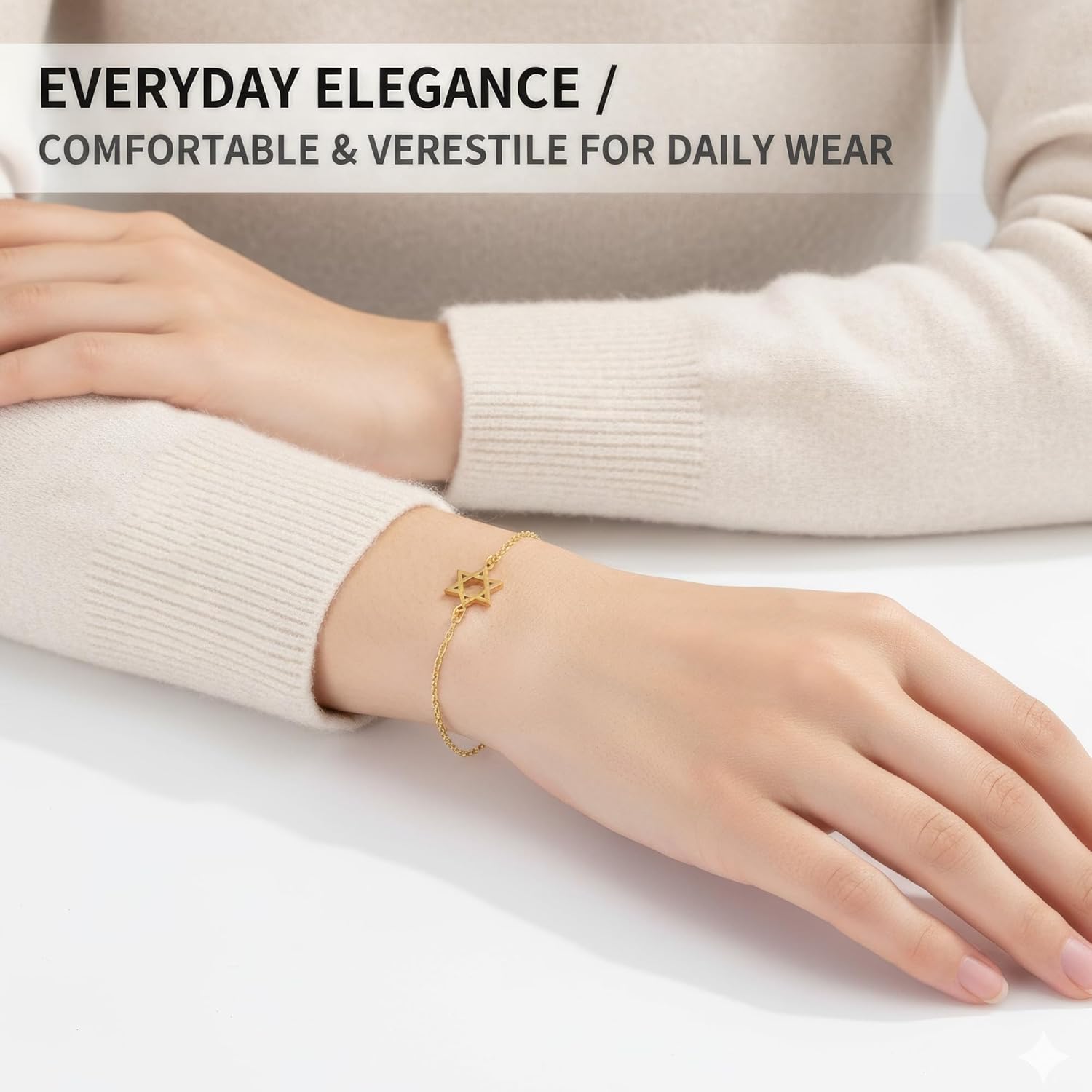 Star of David Hexagram Bracelet for Women - Gold Titanium Steel Chain Adjustable Spiritual Jewelry - Image 5