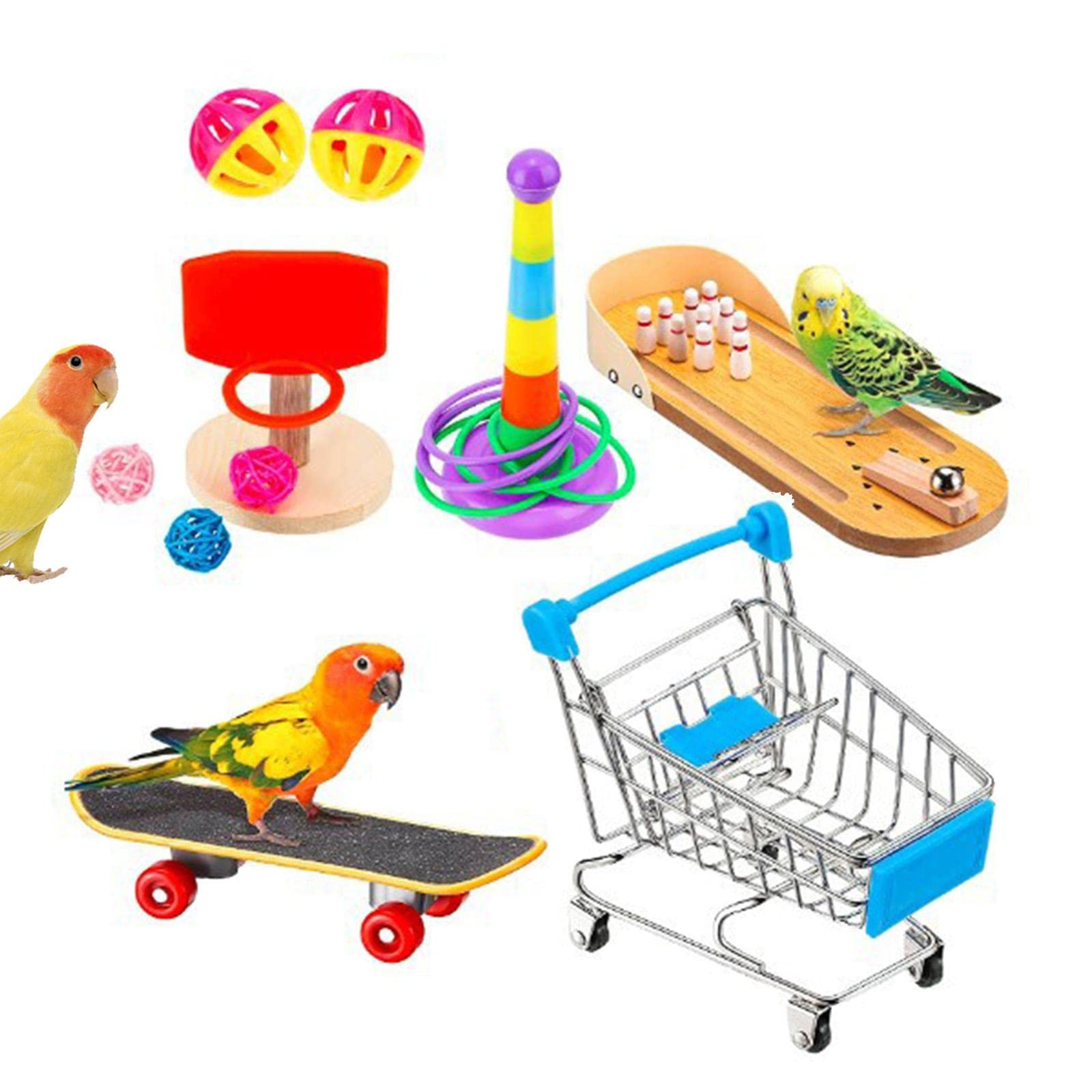 Juego de 7 Juguetes Interactivos para Loros Y Pájaros con Columpio Y Funciones de Ejercicio.