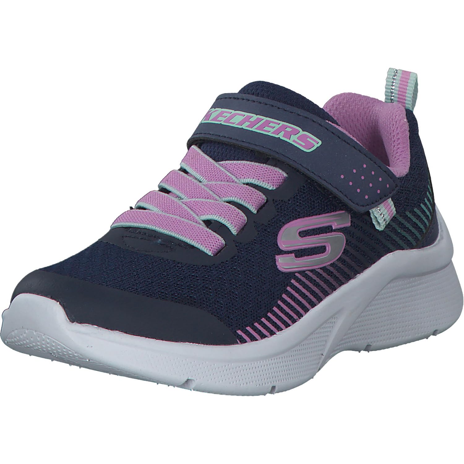 Skechers Girl's Microspec Sneaker, Navy Mesh/Lavender & Mint Trim, 1.5 UK Child