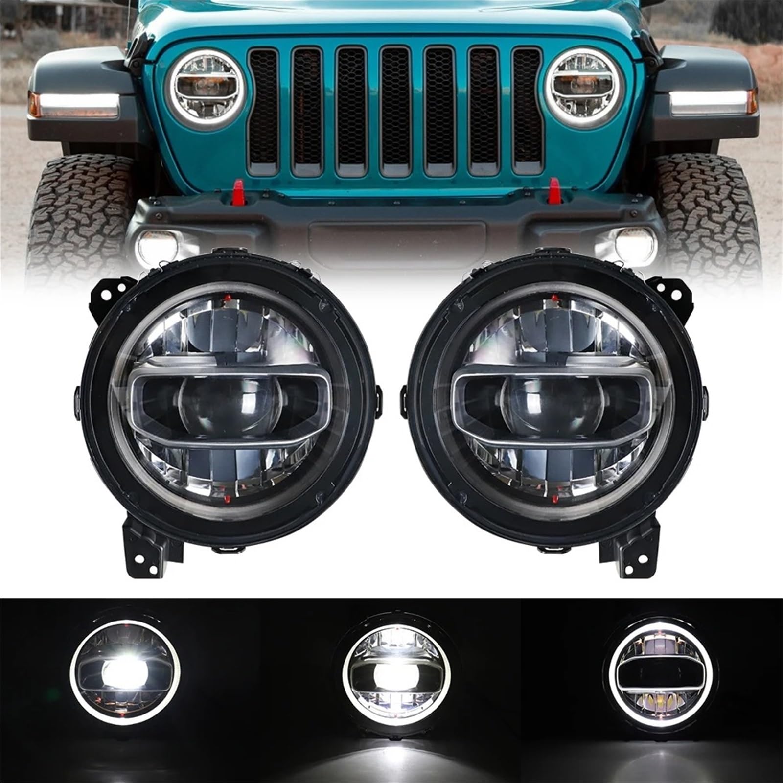 Faro Coche Faros Delanteros LED De 9 Pulgadas Con Luces Circulación Diurna (DRL) Para Jeep Para Wrangler JL JLU JT Rubicon 2018 2019 2020-2024 Faros Delanteros