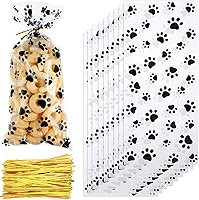 Boao 150 Black Paw Print Cellophane Treat Bags with Twist Ties - Cute Dog Party Favors for Candy Cookies Gifts 5x11 Inch