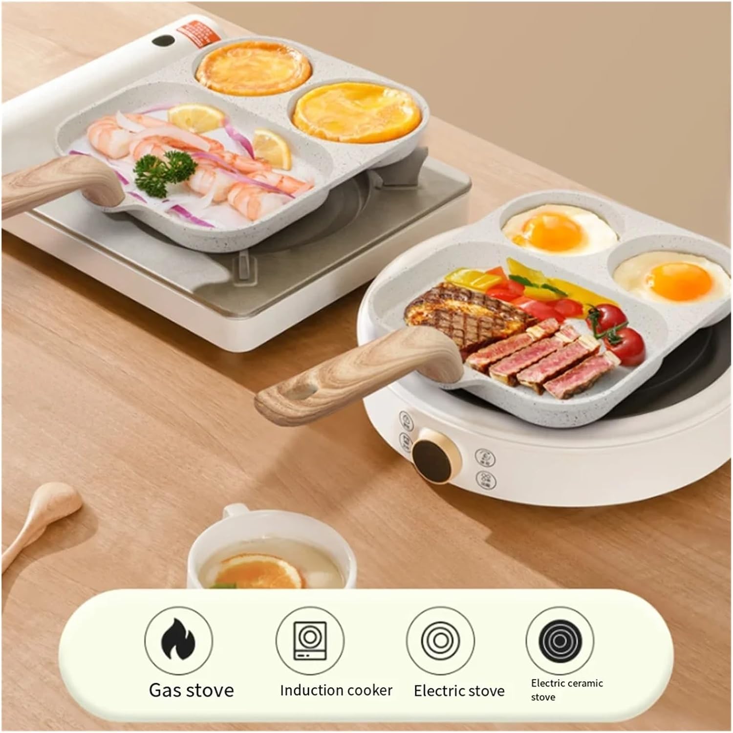 3-in-1 Nonstick Egg Frying Pan, Aluminum Omelette Skillet for Breakfast Cookware Compatible with Gas & Induction Cooktops